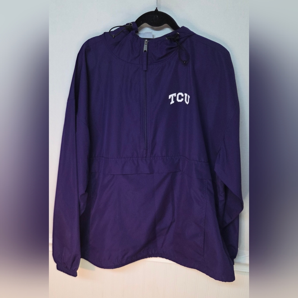 Champion TCU Horned Frogs 1/4 Zip Windbreaker Men's 2XL Purple Hooded 0166